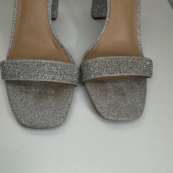 INC Silver Crystal Rhinestone Block Heel Two-Piece Sandals 9 - Picture 10 of 14